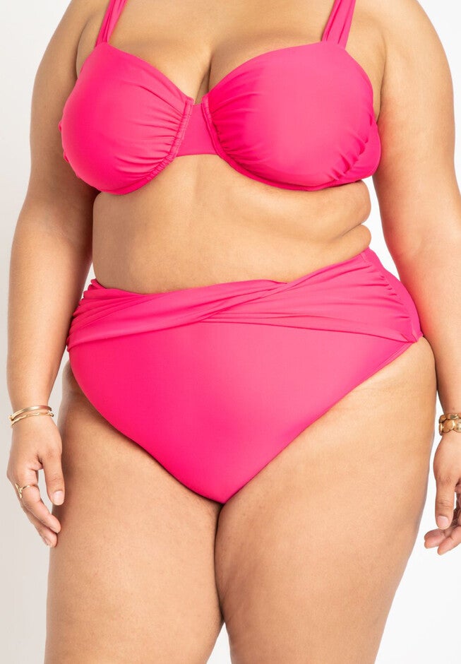 Gabi Fresh Swim x ELOQUII Super High Waisted Bikini Bottom with Overlay Front, , on-hover image number null