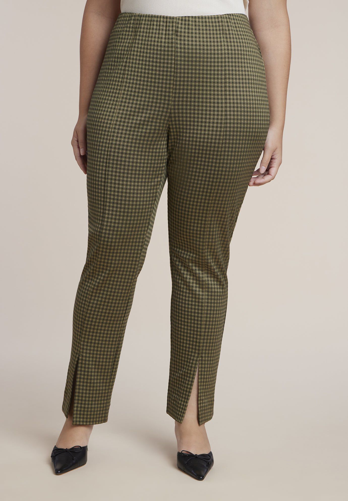 Houndstooth Fitted Slit-Hem Pant