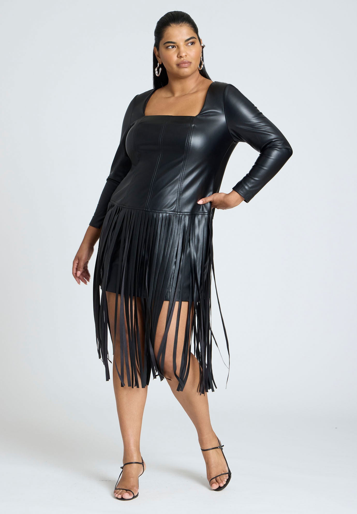 Fringe Faux Leather Dress Eloquii