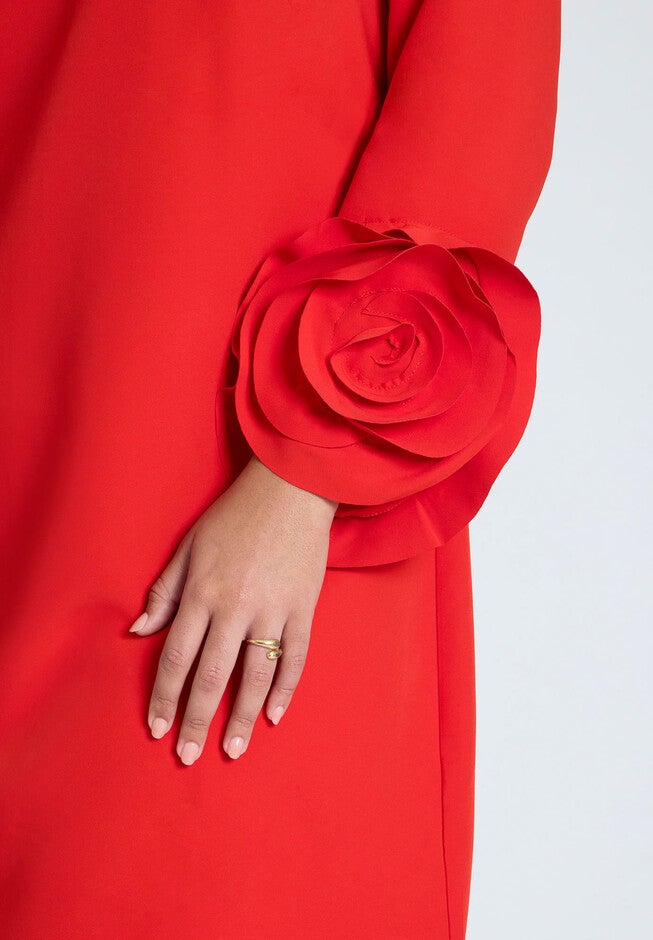 Rosette Sleeve Mini Dress, HIGH RISK RED, alternate image number null