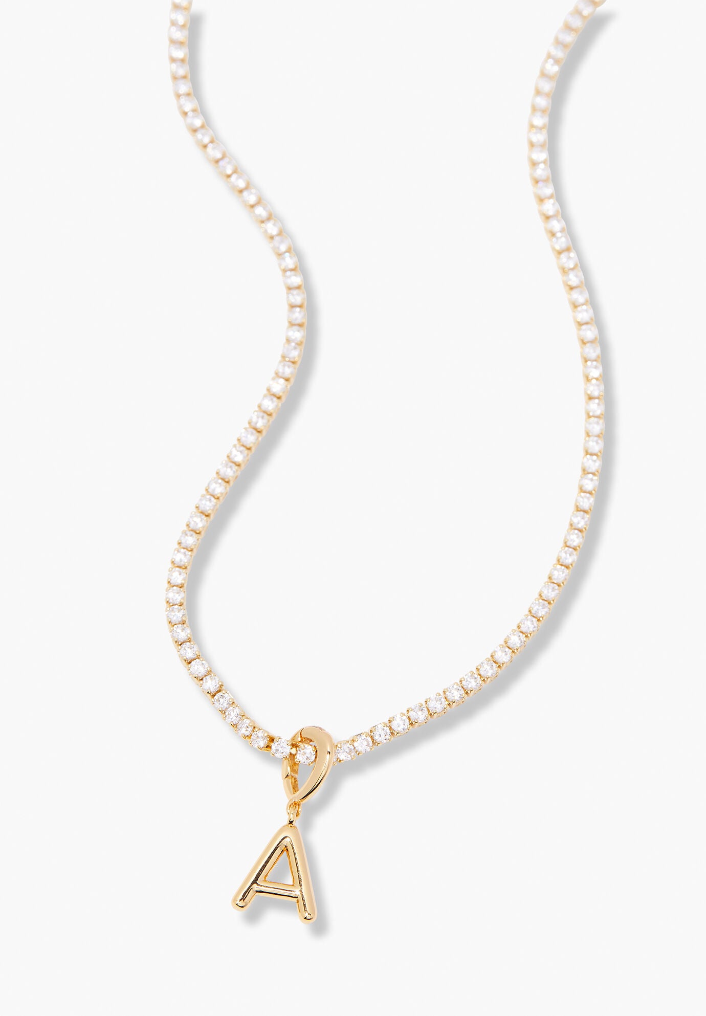 Isabella Mini Tennis Initial Necklace, A, on-hover image number 1