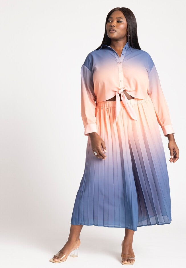 Pleated Ombre Cover-Up Culotte, BEACH SUNSET, hi-res image number null