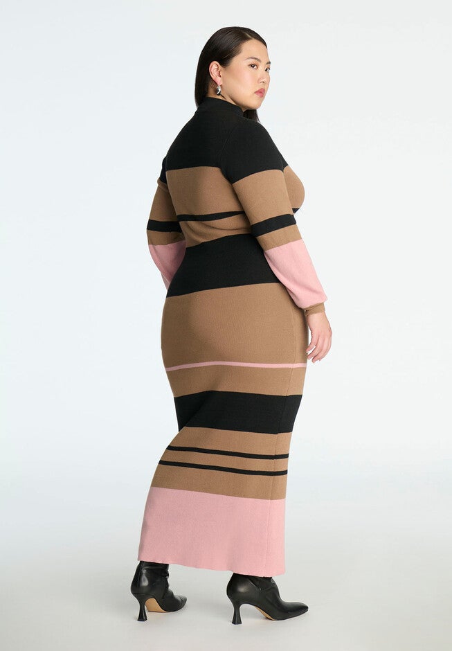 Striped Mock Neck Sweater Dress, NAPOLEON STRIPE, on-hover image number null