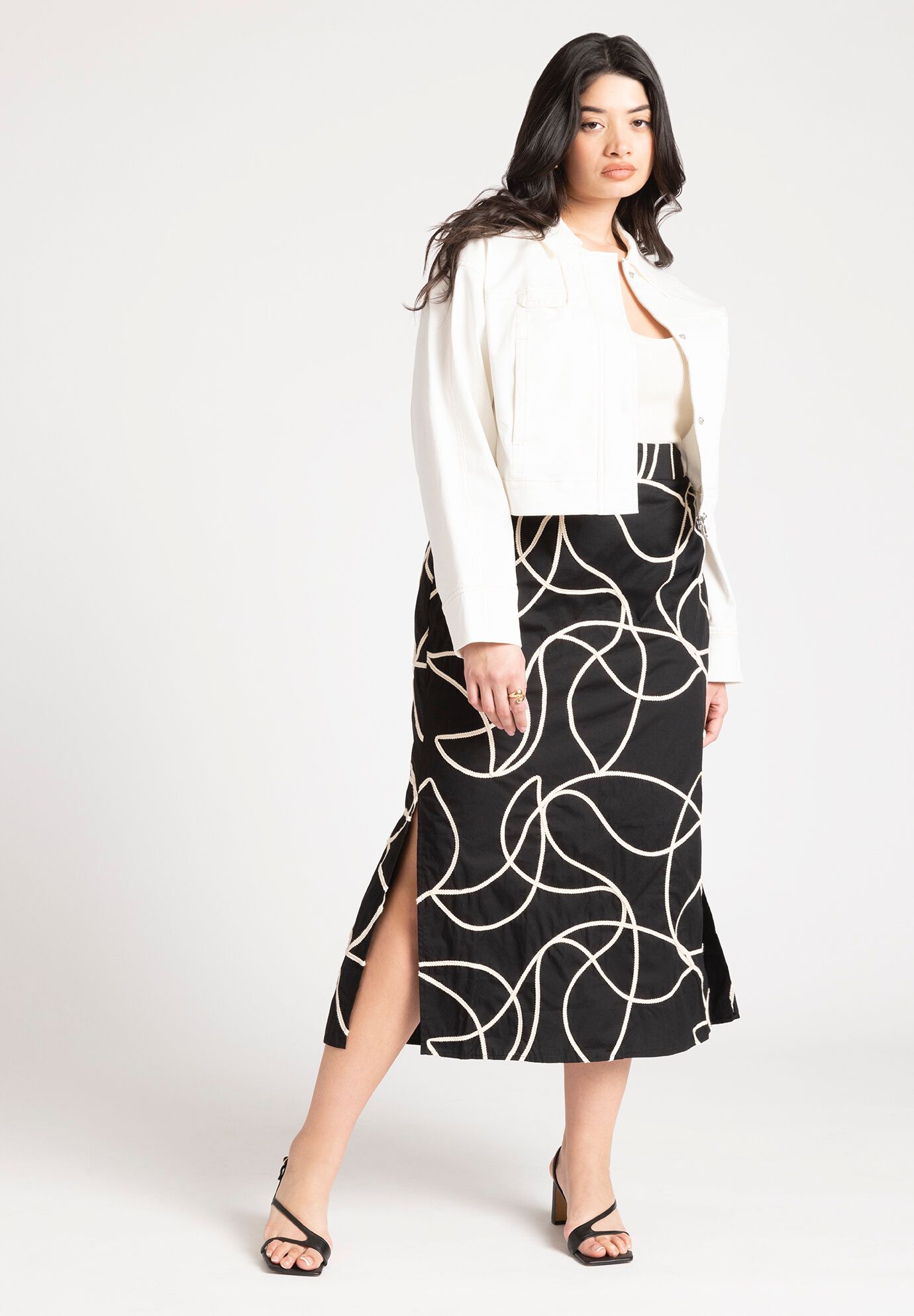 Embroidered midi pencil skirt discount