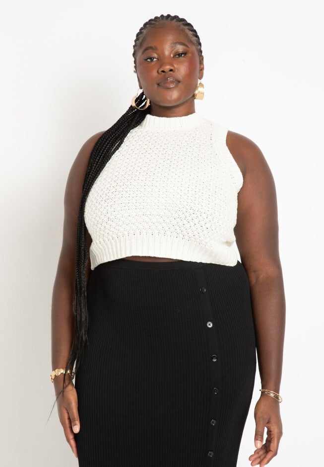 Cropped Knitted Tank, SOFT WHITE, hi-res image number null
