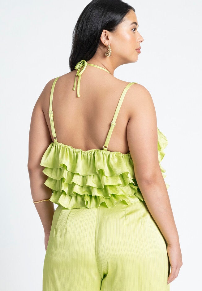 Layed Ruffed Crop Top Ruffle Layered Top - Adjustable Tie Tank, Wild Lime | Eloquii