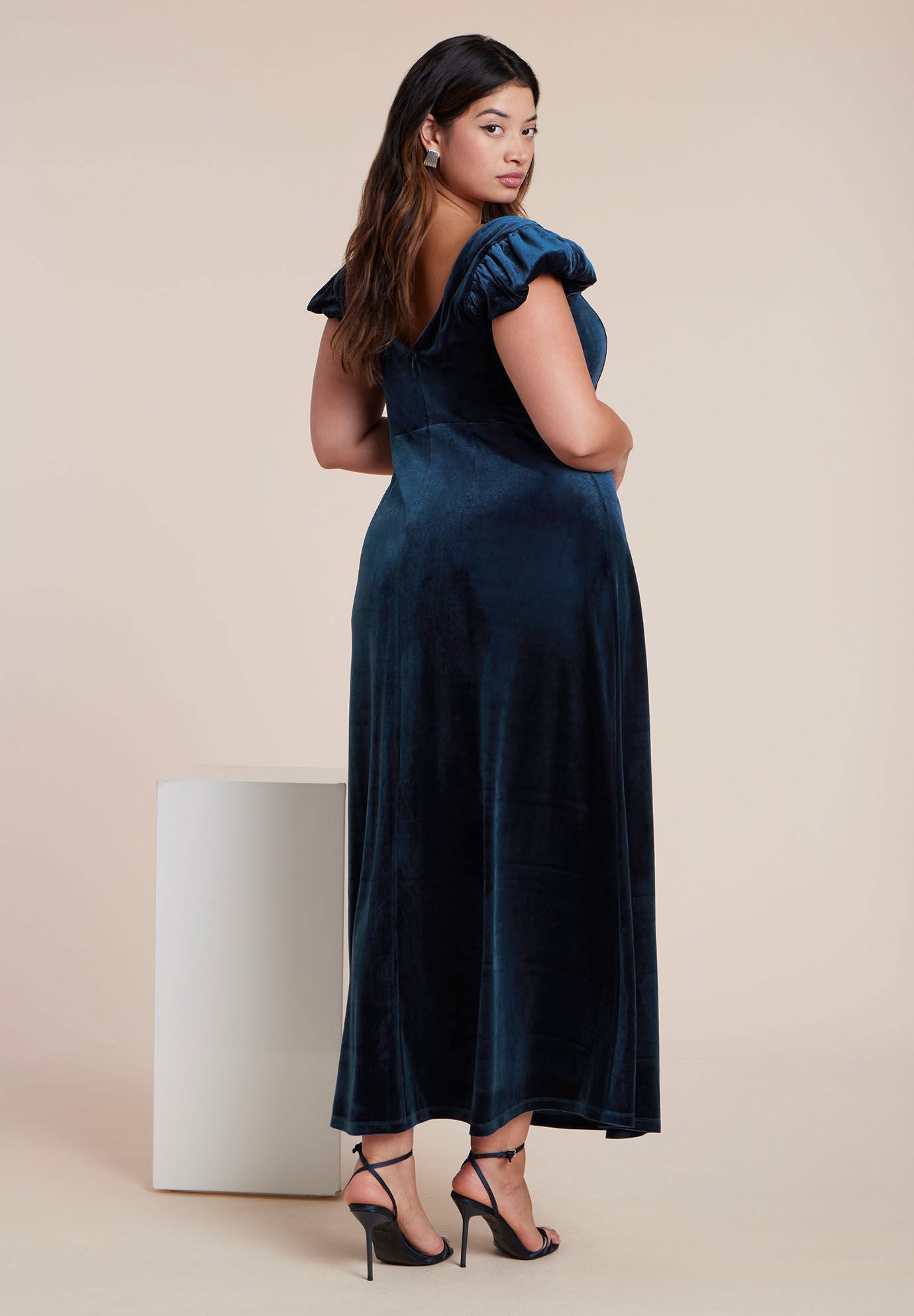  Velvet Short Puff Sleeve Maxi Dress, TITAN, alternate image number 4