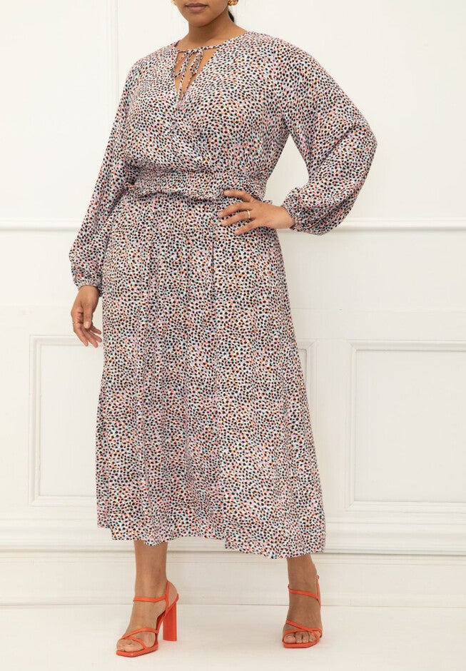 ELOQUII Elements Poet Sleeve Smocked Waist Maxi Dress, MULTI PAINT SPECKLE, hi-res image number null