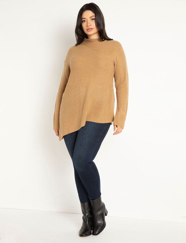 Asym Detail Sweater, TAN, alternate image number null