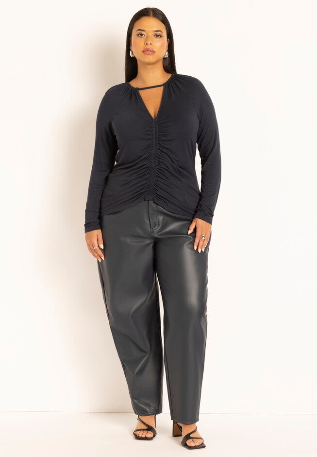 Shirring Detail V-Neck Top, , alternate image number null