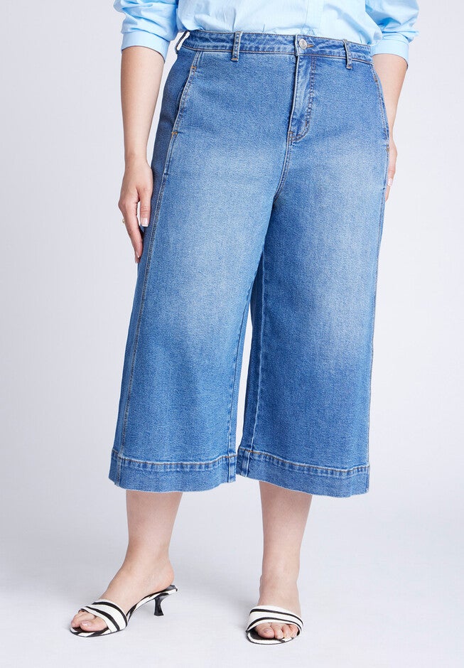 Denim Culotte, MEDIUM WASH, on-hover image number null