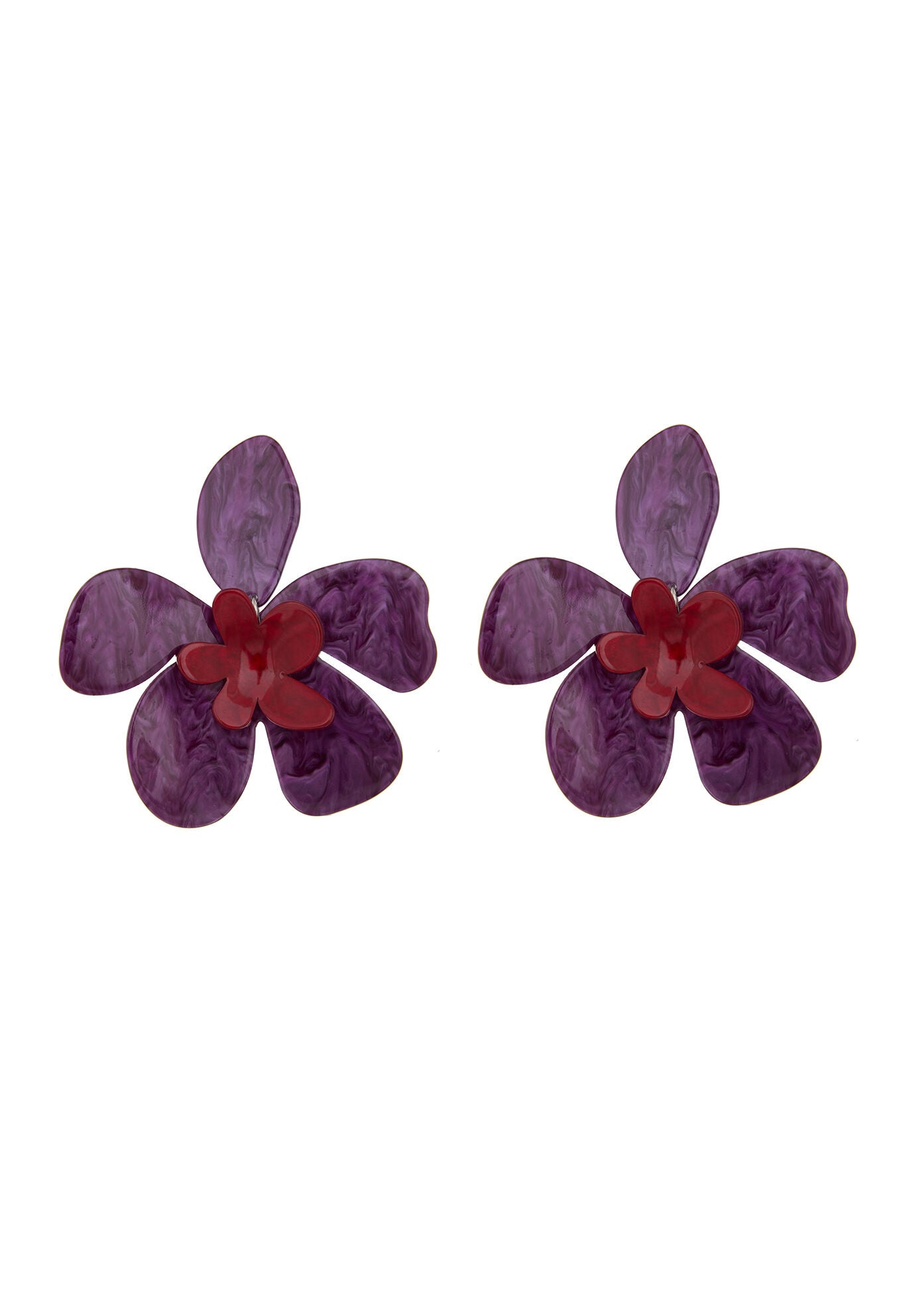 Oversized Resin Flower Post Earring, PLUM PURPLE + RASPBE, hi-res image number 0