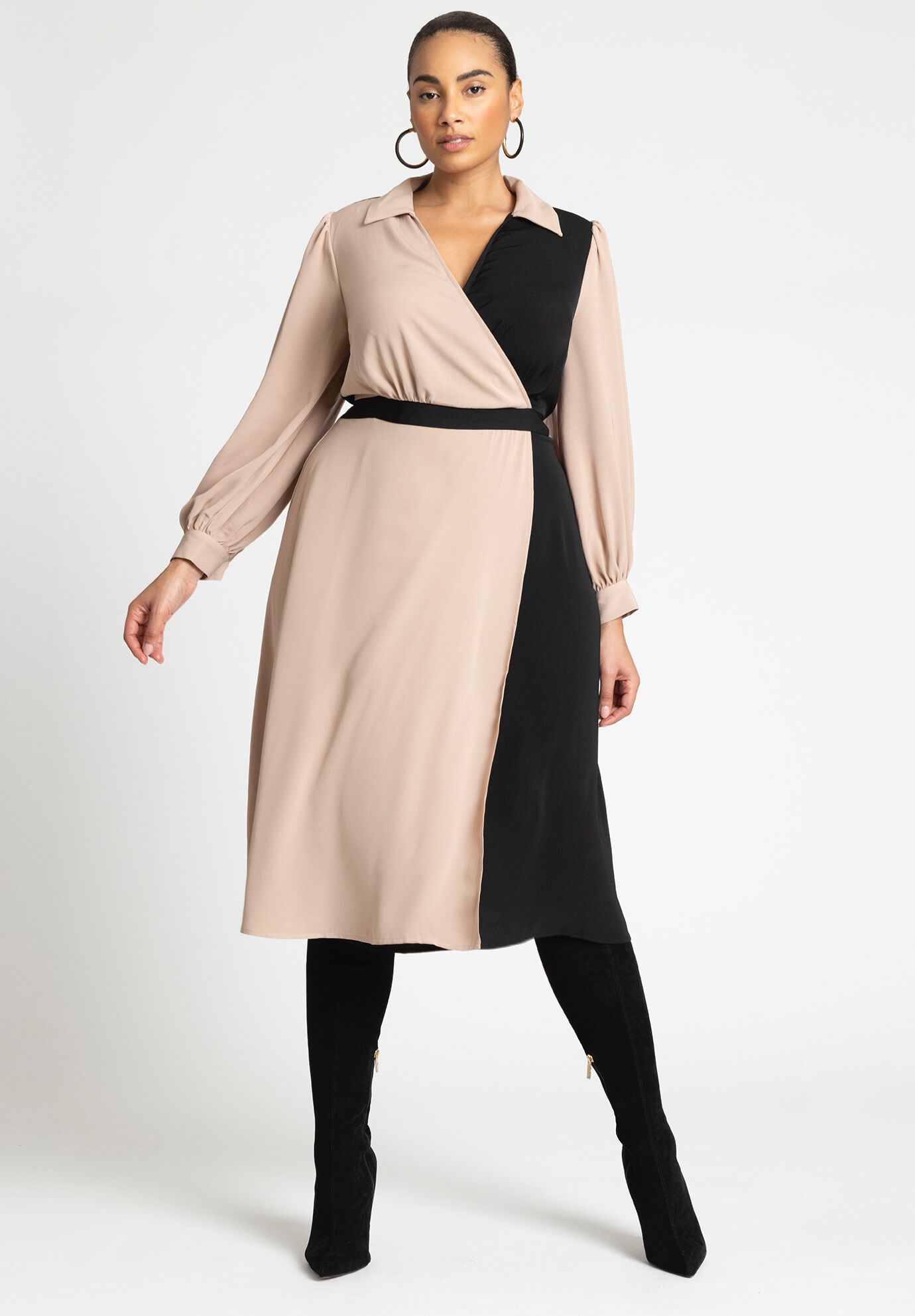 Plus Size V-neck Colorblocking Dress