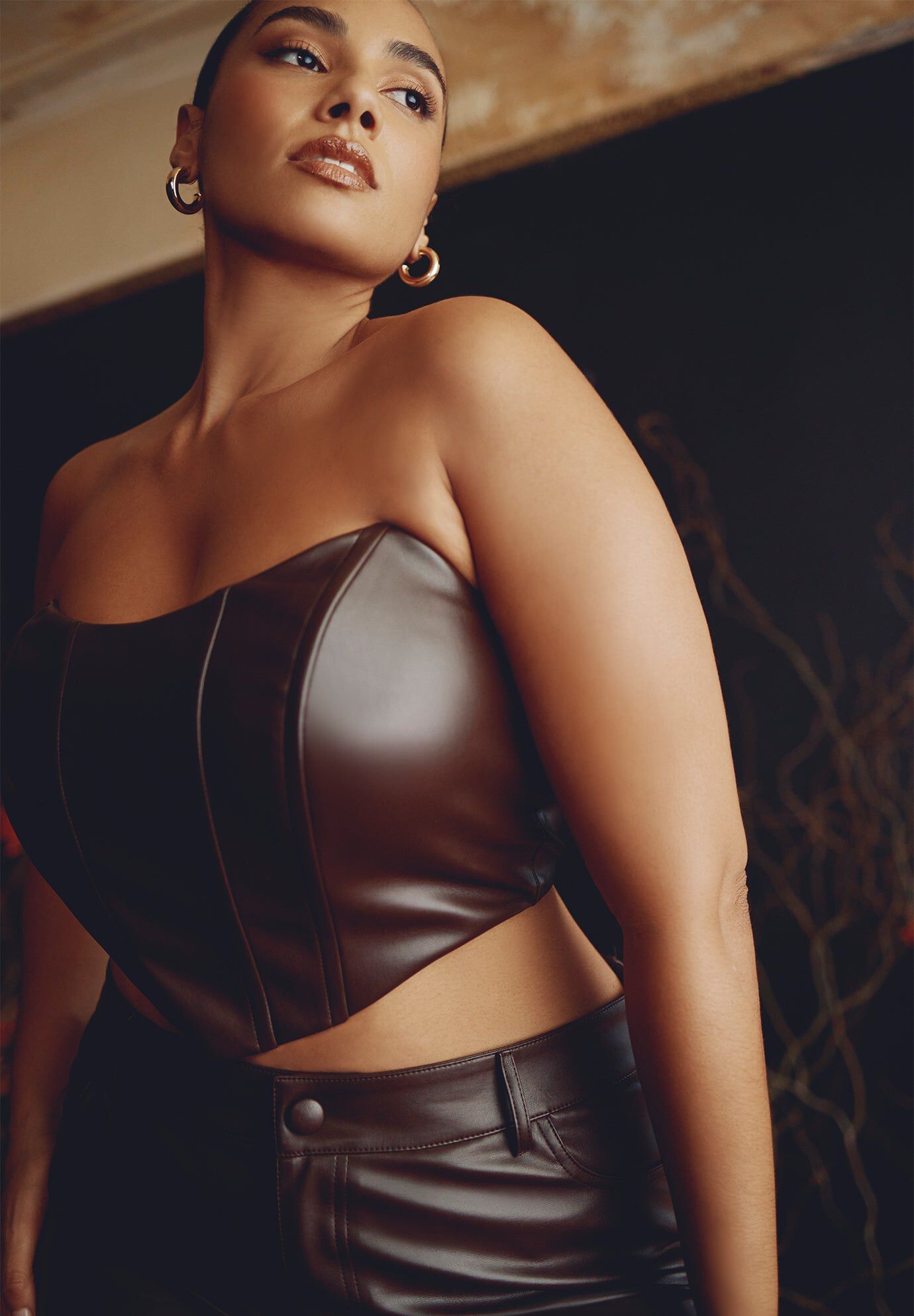 Snug Fit Faux Leather Corset Boning Details, 4473676 ELOQUII