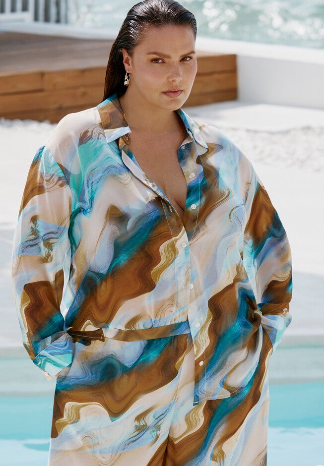 Printed Button Up Top, SAND, hi-res image number null