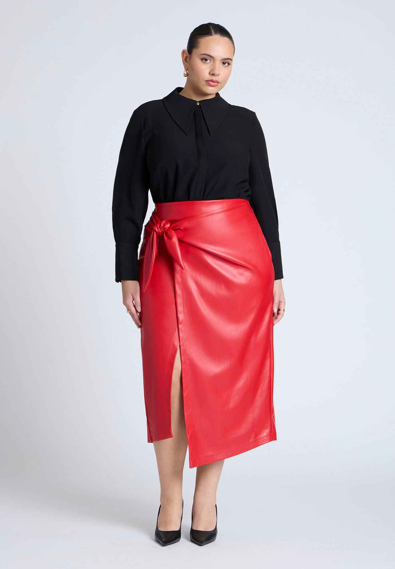 Red faux leather full skirt online