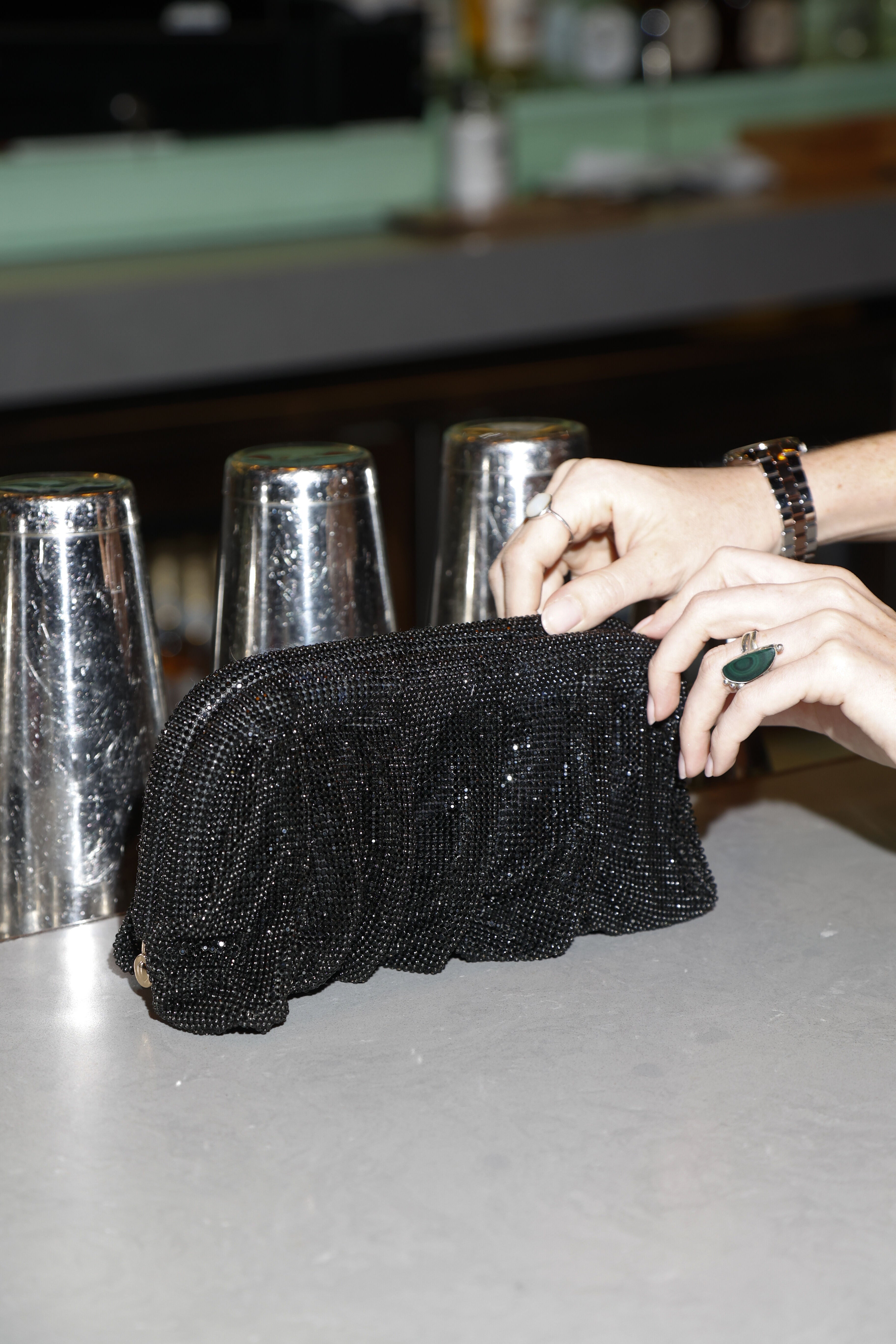 Crystal Embellished Bag With Detachable Chain - Black, BLACK, alternate image number 6