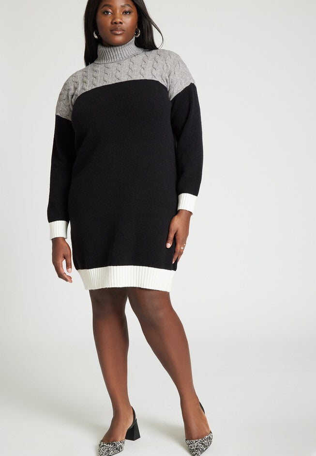 Colorblocked Sweater Mini Dress, BLACK GREY, on-hover image number null