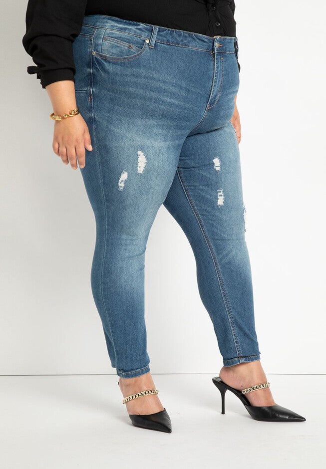 Gena Fit Peach Lift Distressed Skinny Jean, MEDIUM WASH DISTRESS, hi-res image number null