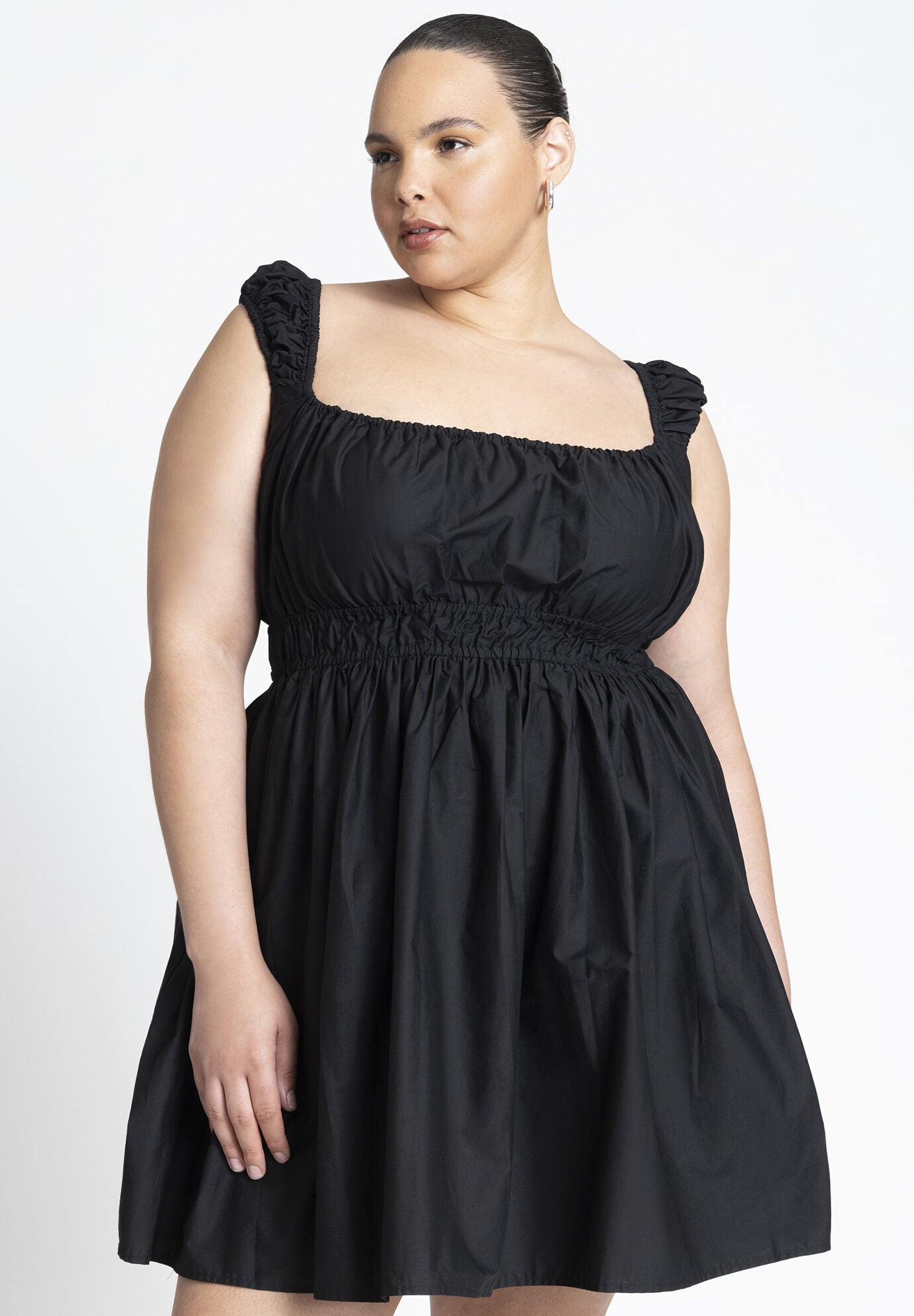Poplin Flare Mini Dress for Parties & Vacations, Black Onyx | Eloquii