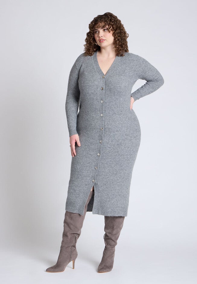 Sweater Dress With Buttons, GREY, hi-res image number null