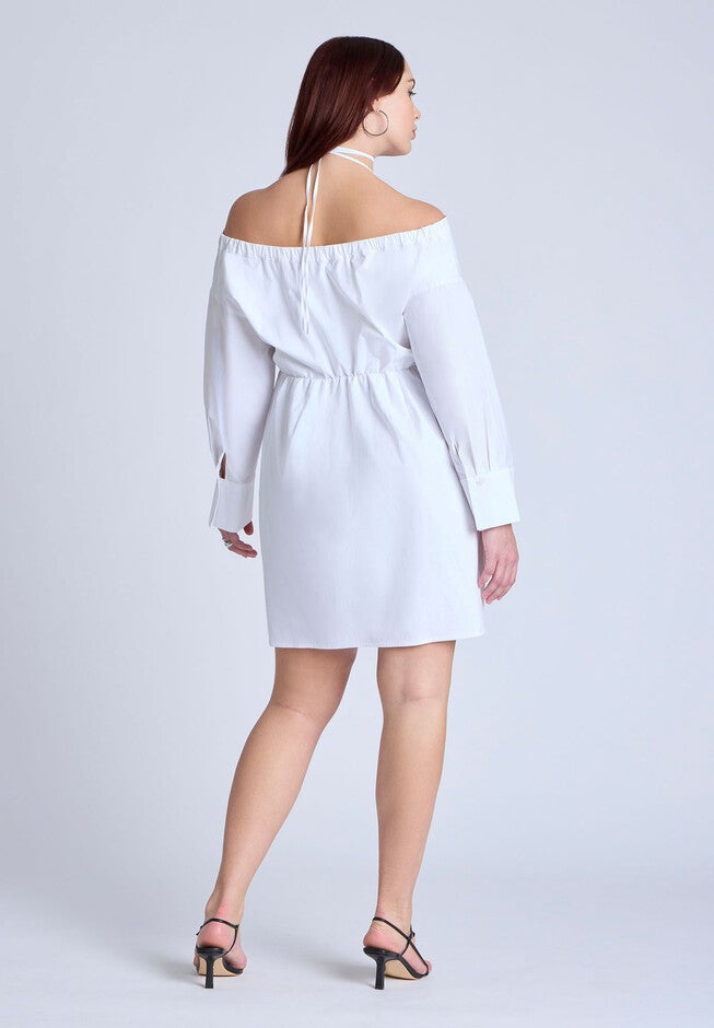 Off The Shoulder Poplin Mini Dress , BRIGHT WHITE, on-hover image number null