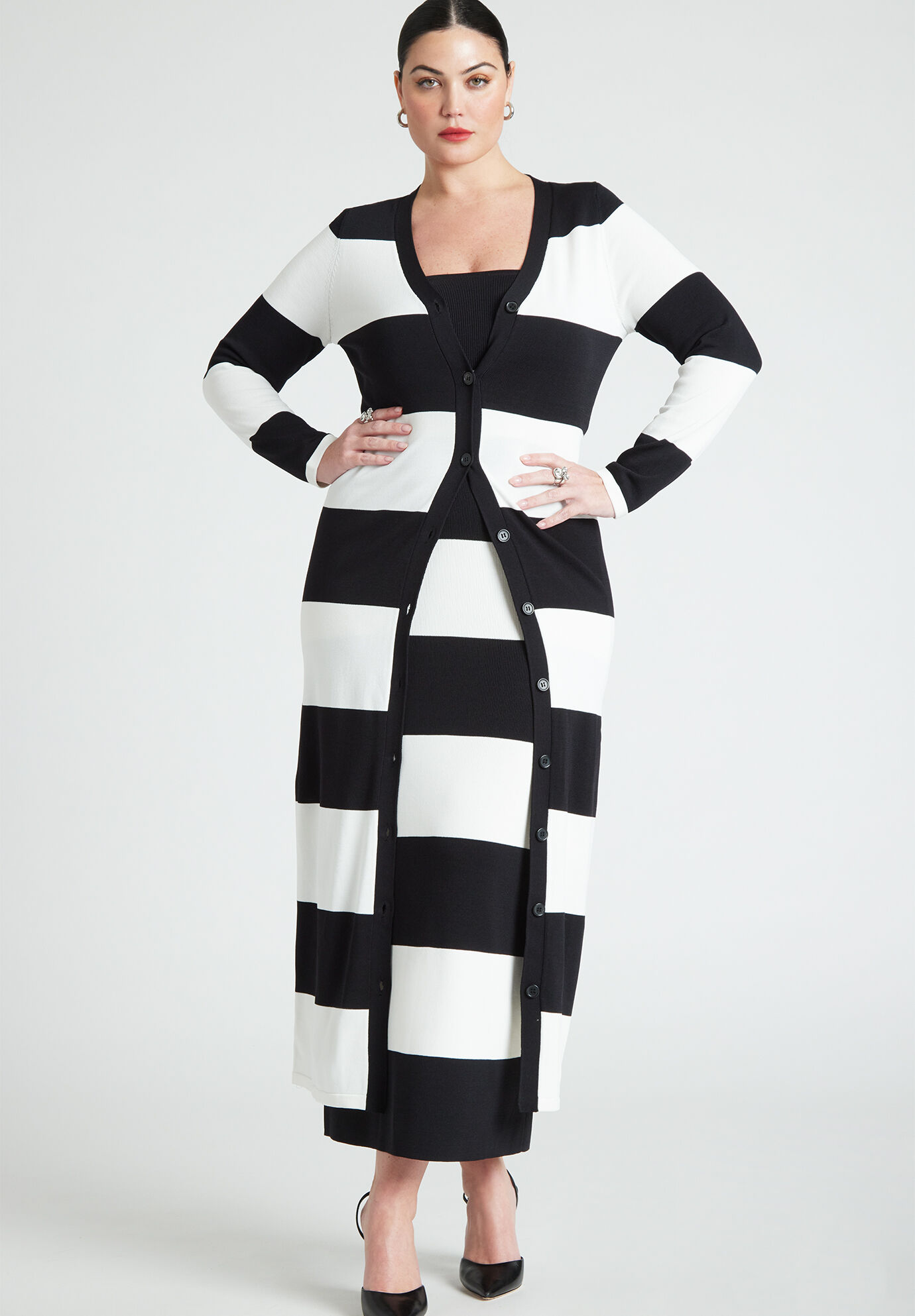 Women Long Striped Cardigan By ( Size 14/16 )