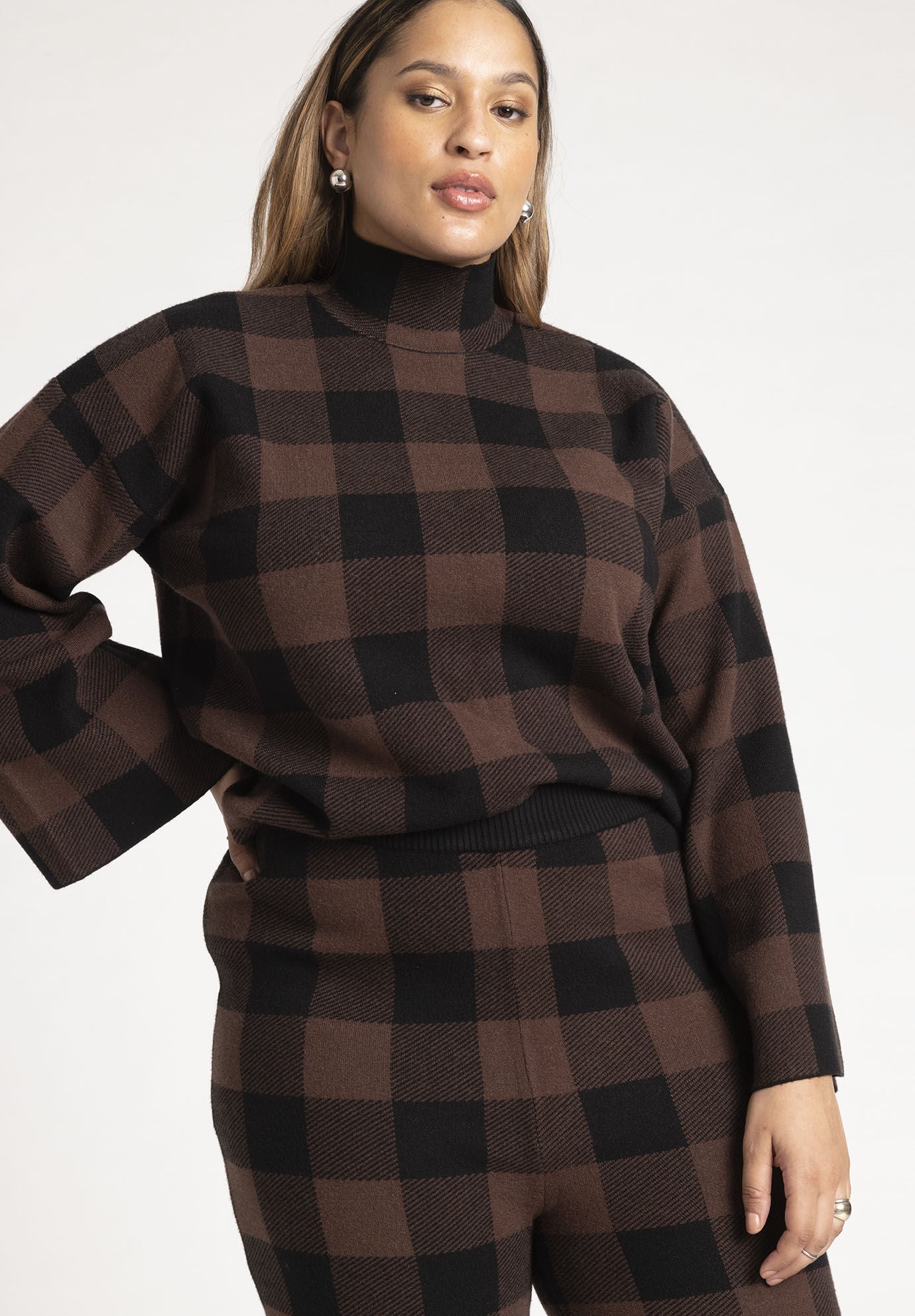 Mock Neck Intarsia Pullover Sweater Buffalo Plaid Eloquii