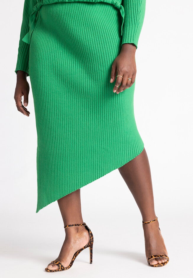 Asymmetrical Ribbed Knit Skirt, , alternate image number null
