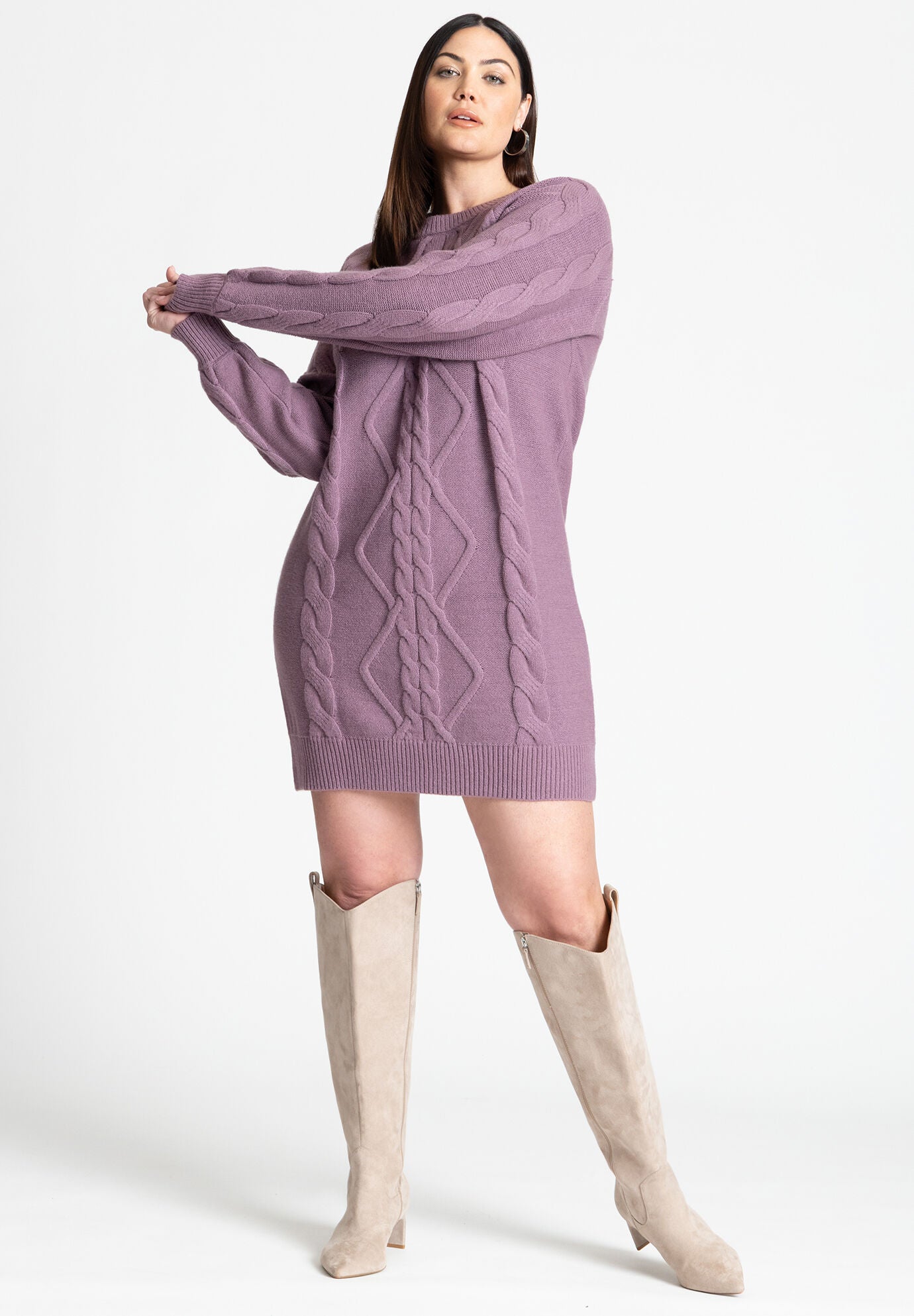 Purple sweater dress outfit online