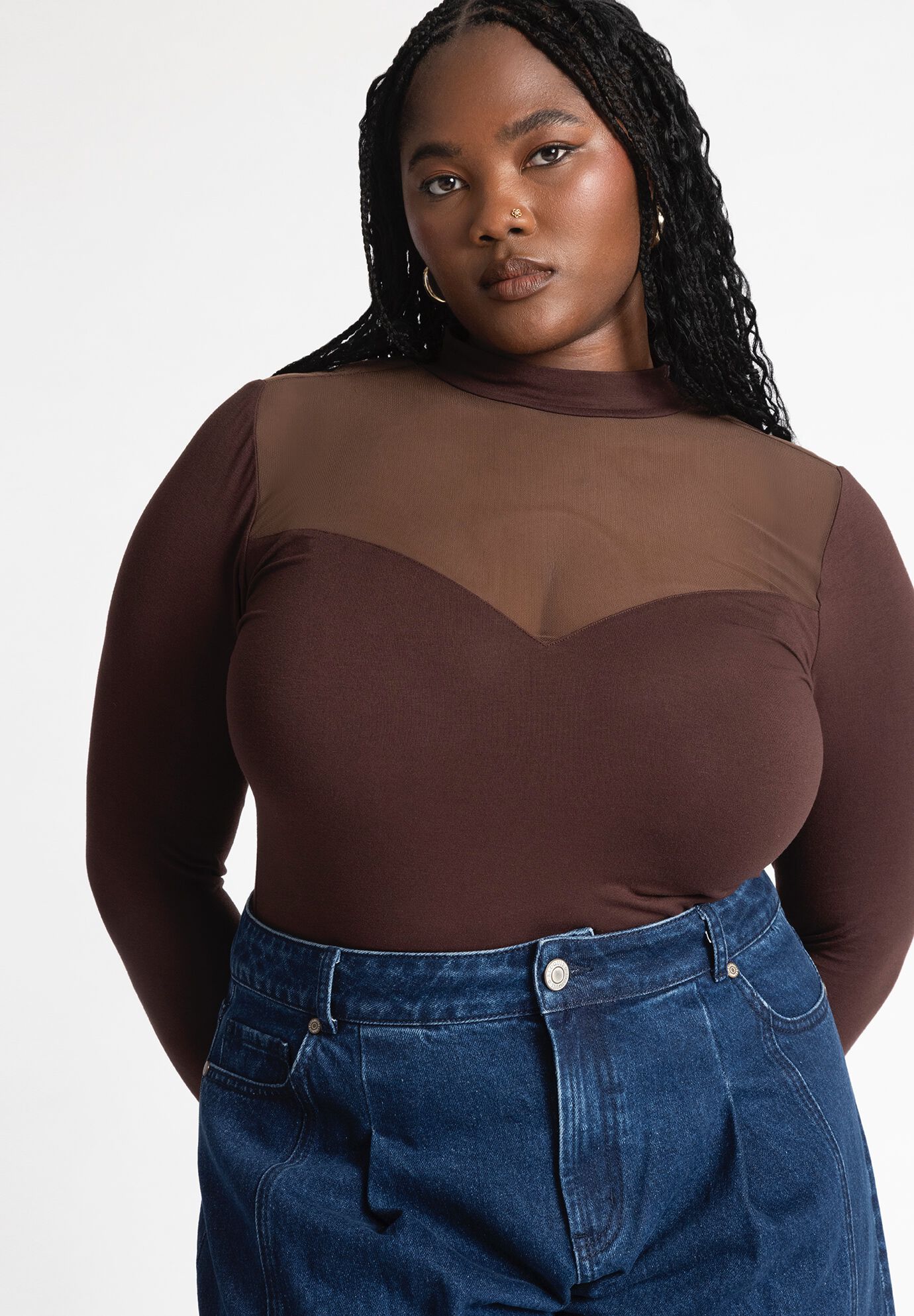 Mesh mock new arrivals neck top