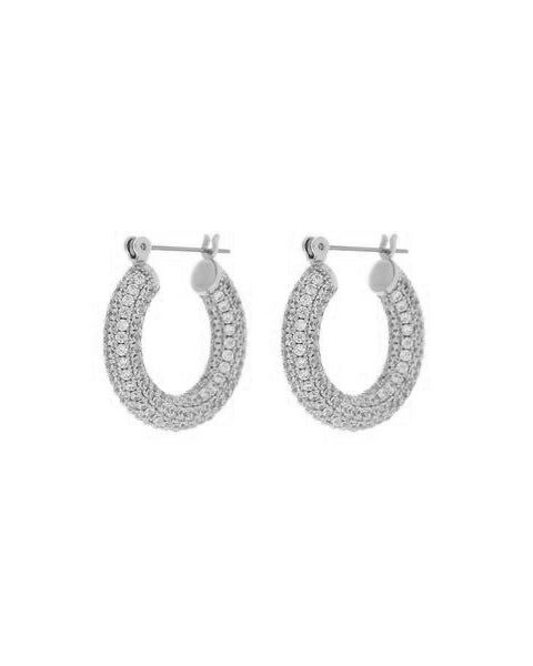 Pave Baby Amalf Hoops- Silver, SILVER, hi-res image number 0