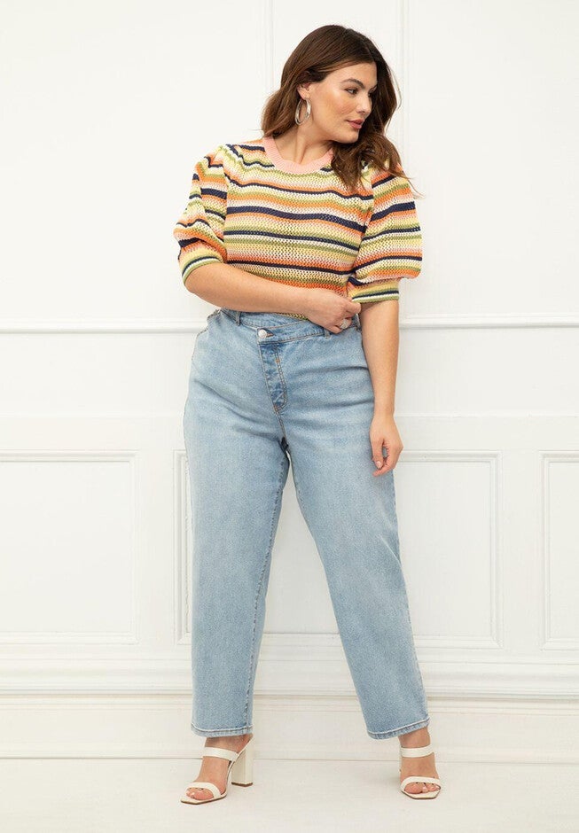 ELOQUII Elements Puff Sleeve Stripe Sweater, , alternate image number null