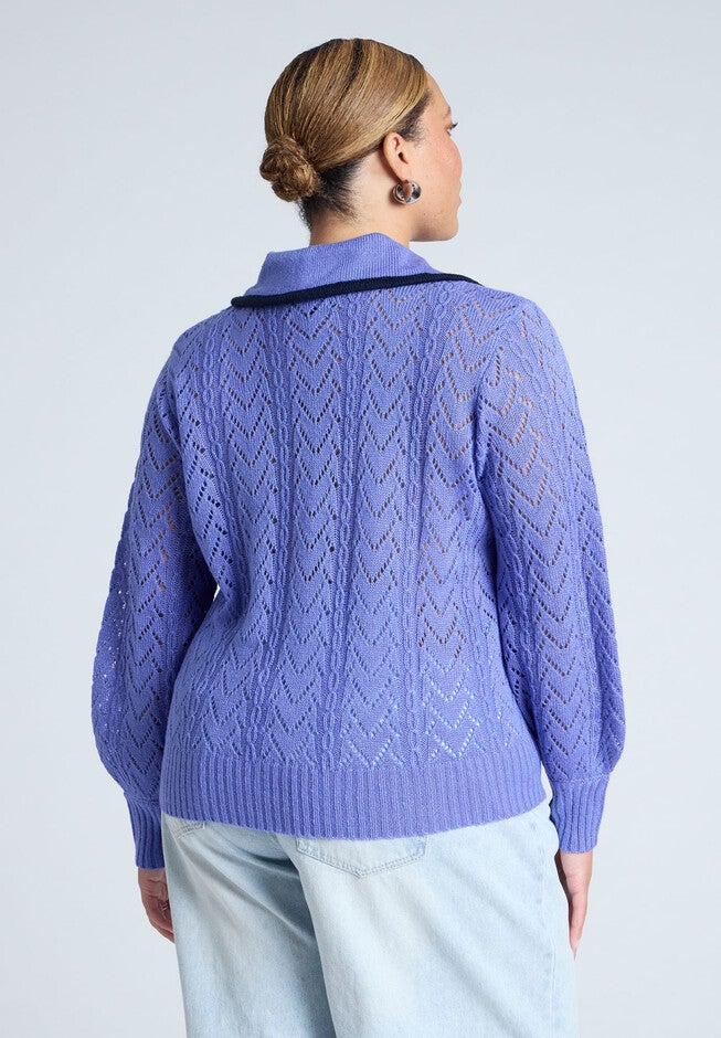 Collared Sweater With Tie, DEEP PERIWINKLE, on-hover image number null