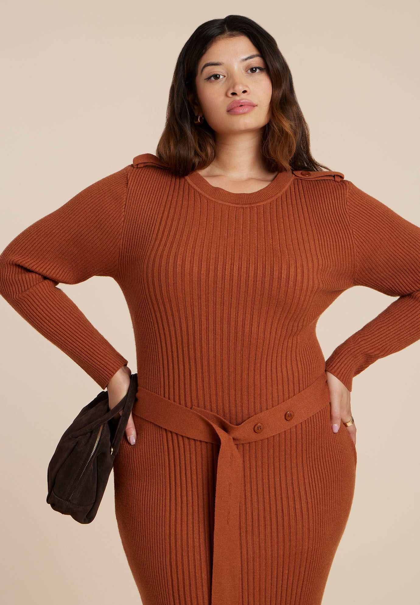 Multi Rib Maxi Sweater Dress, RUST, alternate image number 3