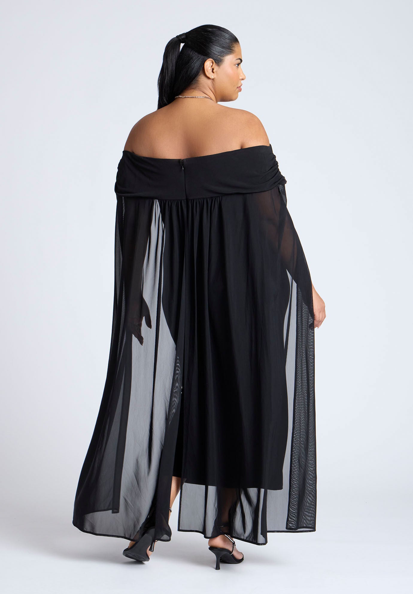 Off The Shoulder Pleated Capelet Gown