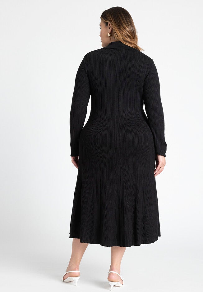 Pocket Detail Midi Dress With Collar, BLACK ONYX, on-hover image number null