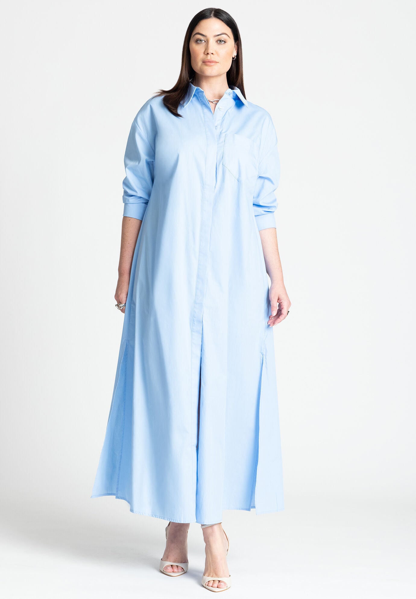 Balloon Sleeve Shirt Dress for Women - Relaxed Fit, White Balloon Sleeve Shirt Dress for Women - Relaxed Fit, White