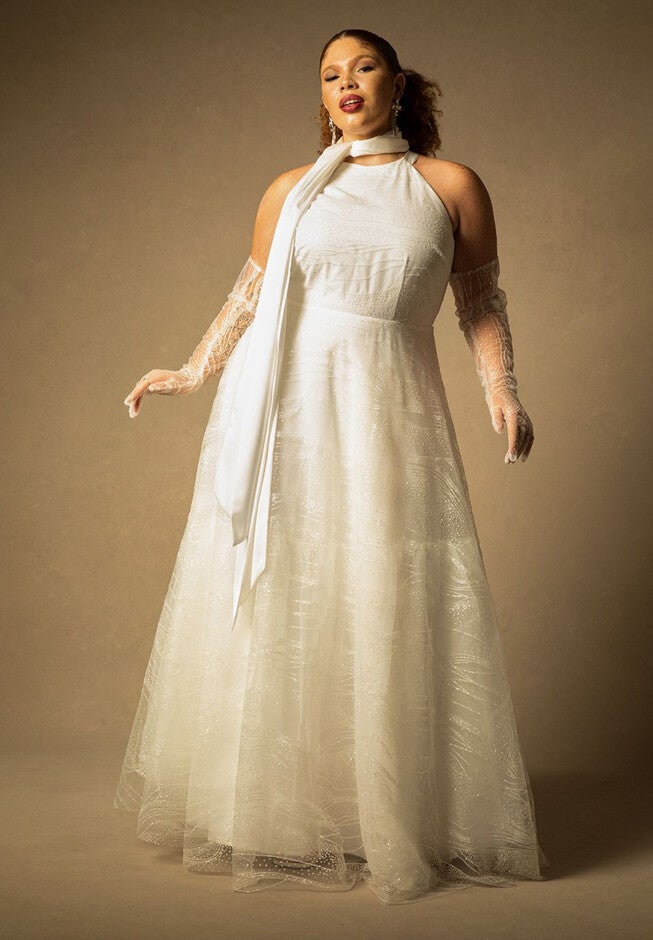 Bridal by ELOQUII Halter Glitter Gown, OFF WHITE, hi-res image number null