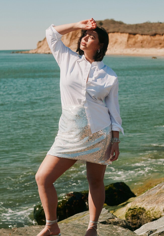 Sequin Mini Skirt, PLATINUM, hi-res image number null