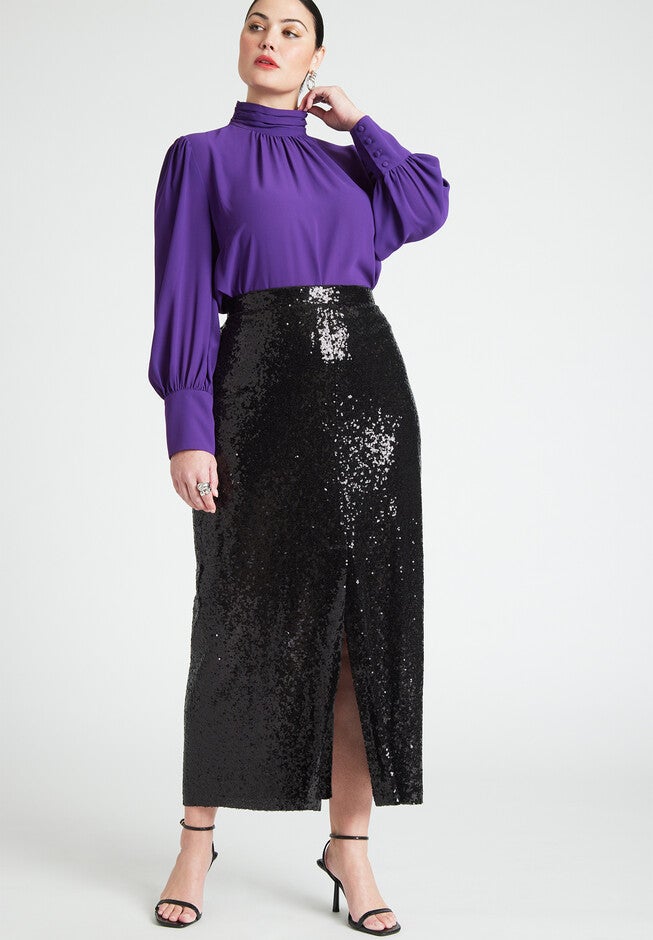 Shirred Mock Neck Blouse, , alternate image number null
