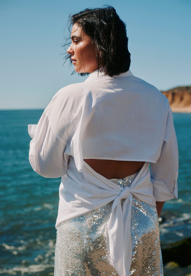 Tie Back Button Up Top, BRIGHT WHITE, hi-res image number null