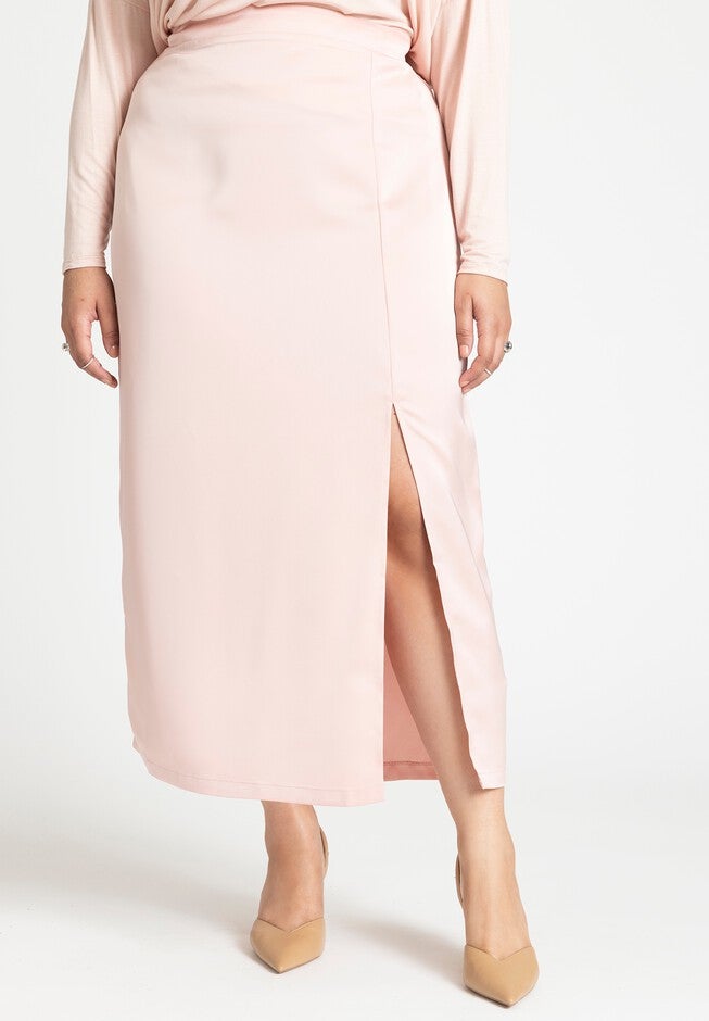 Satin Slit Skirt, SILVER PINK, hi-res image number null