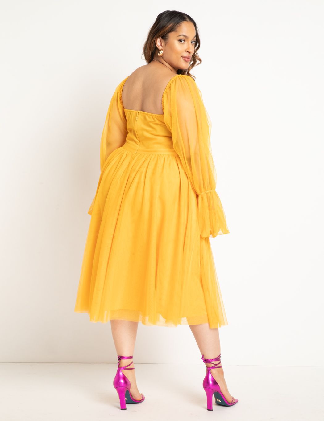 Knee Length Tiered Puff Dress Golden Glow Eloquii