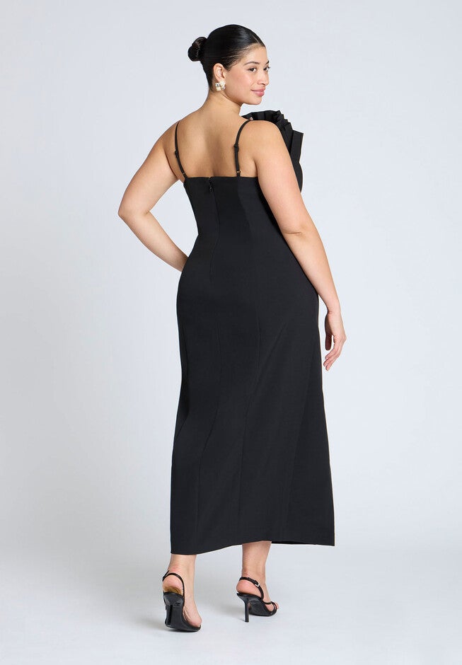 Pleated Fan Ruffle Gown, BLACK ONYX, alternate image number null