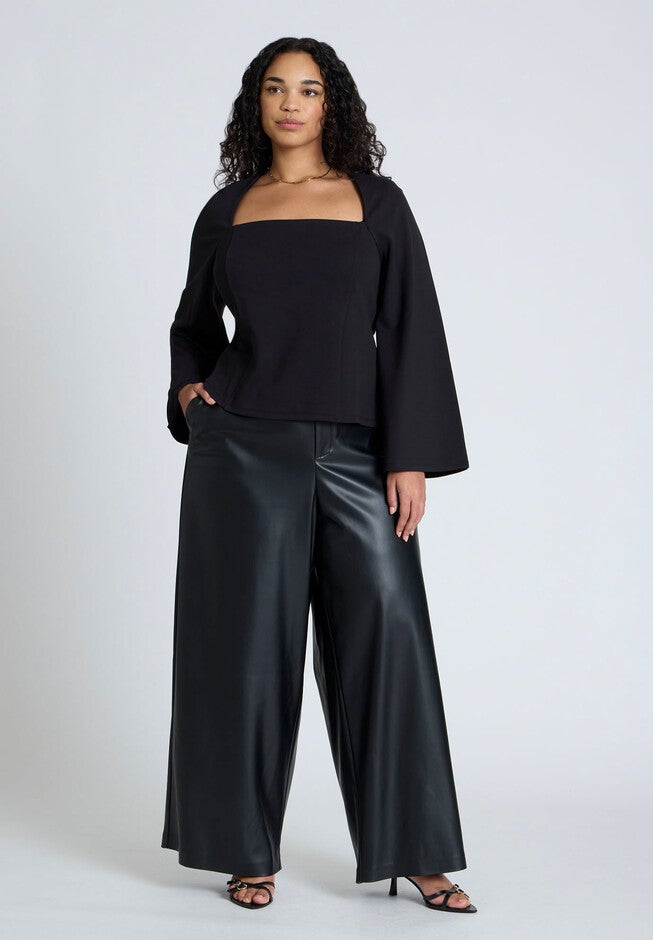 Square Neck Seam Detail Top, BLACK ONYX, alternate image number null