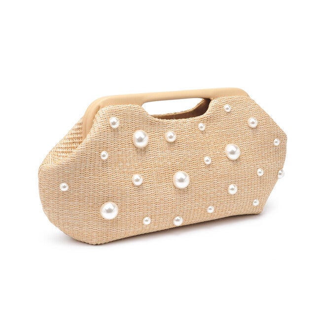 Mallory Narrow Straw Studded Evening Bag, NATURAL, on-hover image number 1
