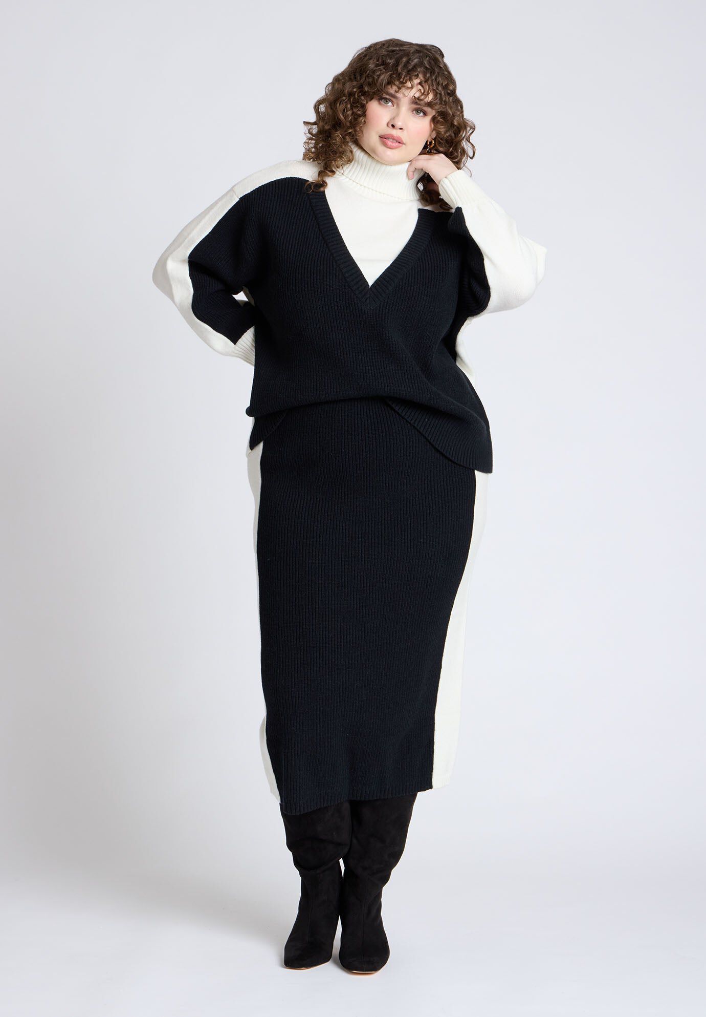 Colorblocked Sweater Midi Skirt