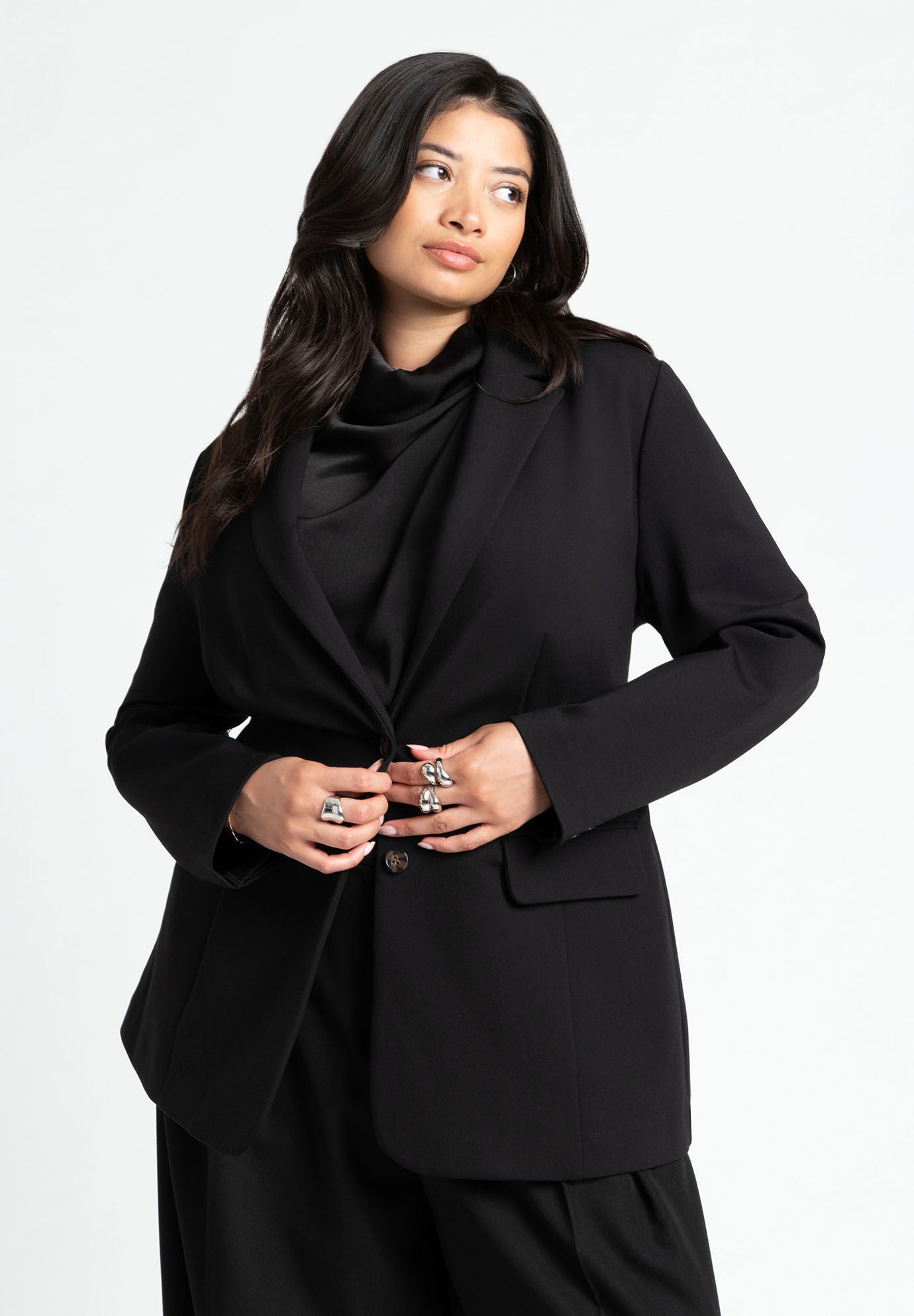 Eloquii Women s Plus Size The Ultimate Stretch Long Two Button Blazer 18 Maritime Blue