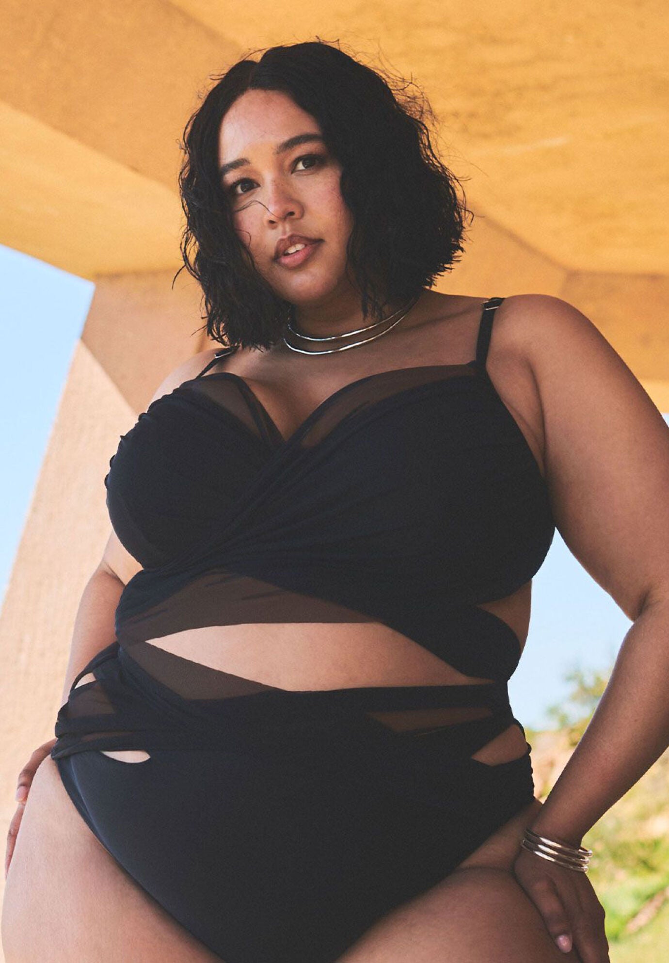 Mesh swim shop top